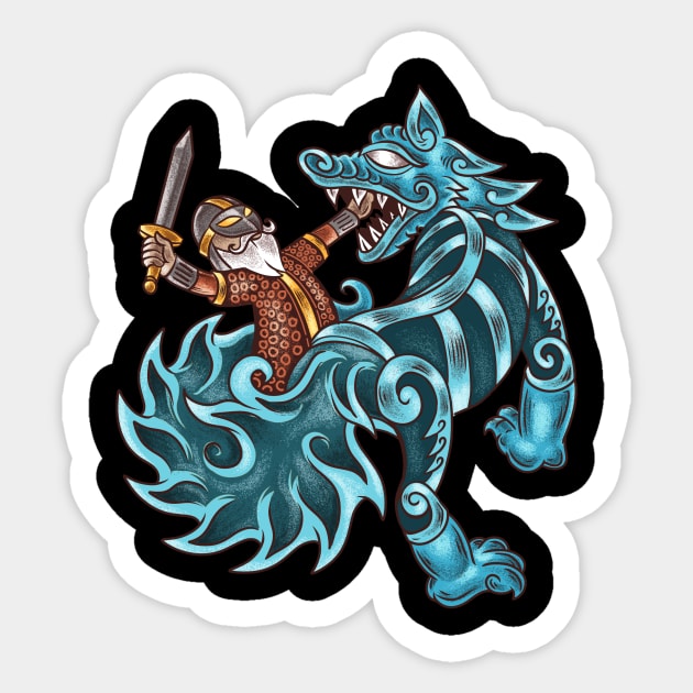 Viking Deities - Tyr and Fenrir Sticker by Holymayo Tee